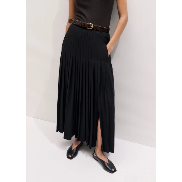 Me and Em ME+EM Slit Pleated Maxi Skirt in Black, view 2