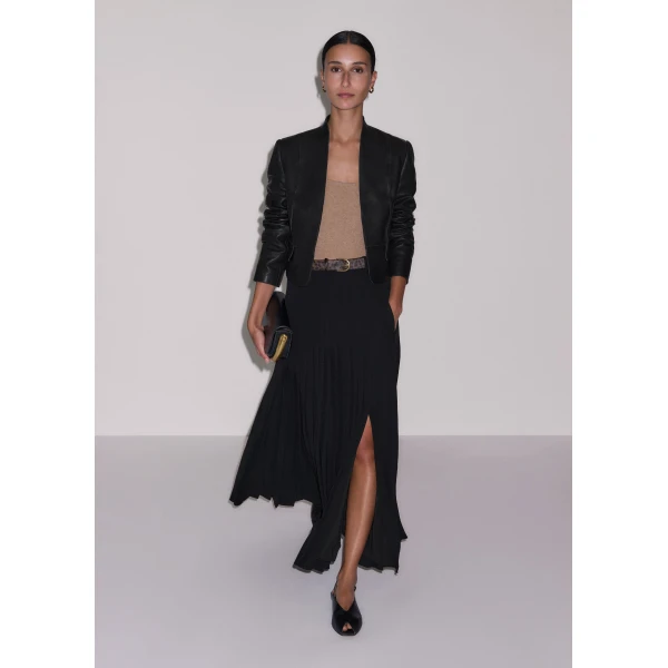 Me and Em ME+EM Slit Pleated Maxi Skirt in Black, view 3