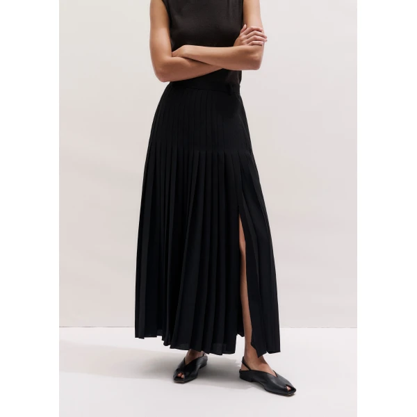 Me and Em ME+EM Slit Pleated Maxi Skirt in Black, view 6