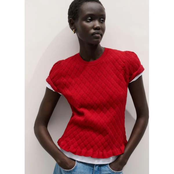 Me and Em ME+EM Smock Slim Knit Tee in Ruby Red, view 2