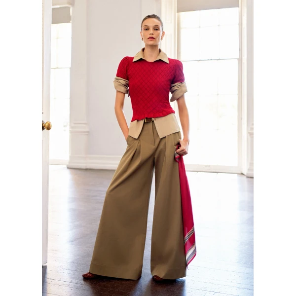 Me and Em ME+EM Smock Slim Knit Tee in Ruby Red, view 4