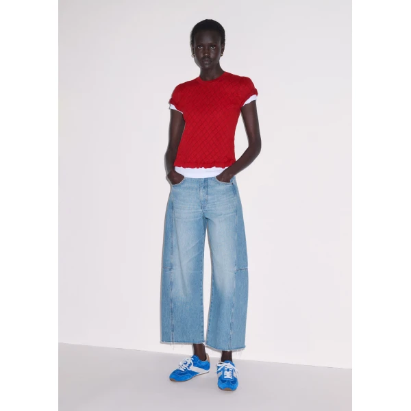 Me and Em ME+EM Smock Slim Knit Tee in Ruby Red, view 5