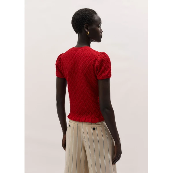 Me and Em ME+EM Smock Slim Knit Tee in Ruby Red, view 6