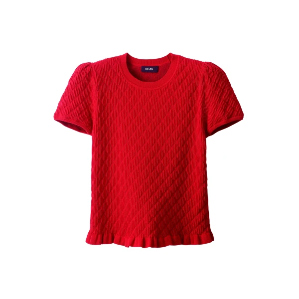 Me and Em ME+EM Smock Slim Knit Tee in Ruby Red