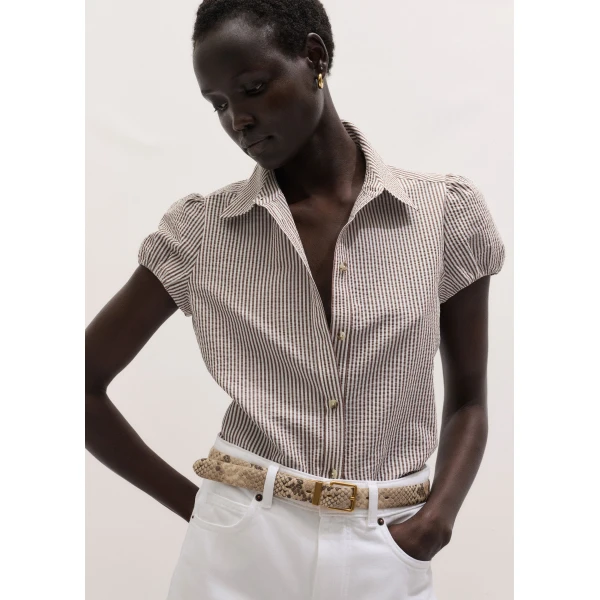 Me and Em ME+EM Straight Summer Blouse in Brown/White, view 2