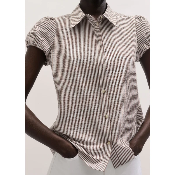 Me and Em ME+EM Straight Summer Blouse in Brown/White, view 3