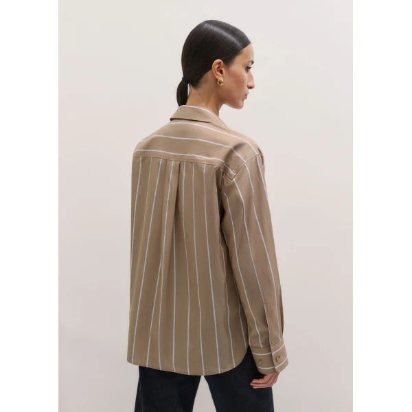 Me and Em ME+EM Stripe Boyfriend Shirt in Tan/Off White, view 5