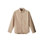 Me and Em ME+EM Stripe Boyfriend Shirt in Tan/Off White