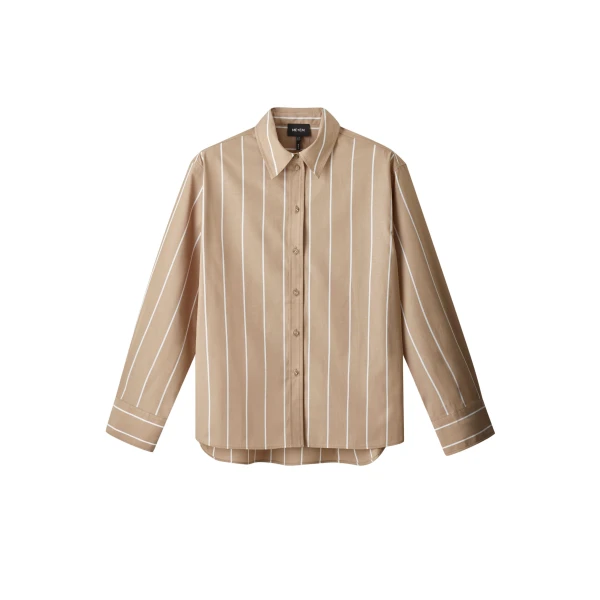 Me and Em ME+EM Stripe Boyfriend Shirt in Tan/Off White