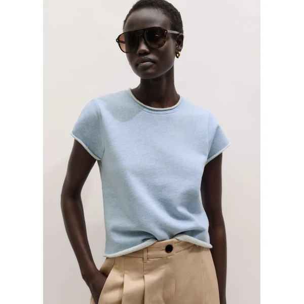 Me and Em ME+EM Sweatshirt Baby Tee in Chambray Blue Marl Top, view 2