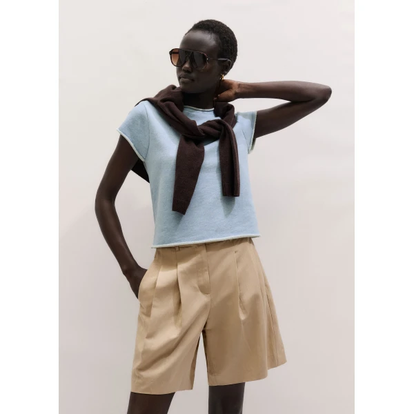 Me and Em ME+EM Sweatshirt Baby Tee in Chambray Blue Marl Top, view 4