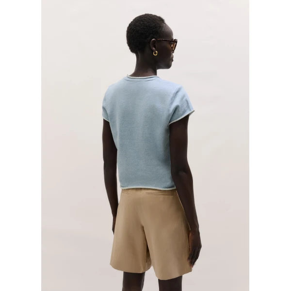 Me and Em ME+EM Sweatshirt Baby Tee in Chambray Blue Marl Top, view 5