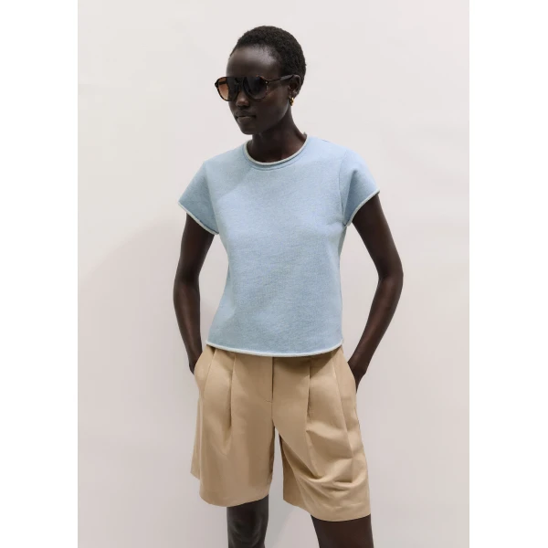 Me and Em ME+EM Sweatshirt Baby Tee in Chambray Blue Marl Top, view 6