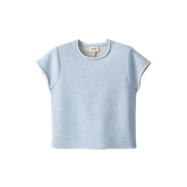 Me and Em ME+EM Sweatshirt Baby Tee in Chambray Blue Marl Top