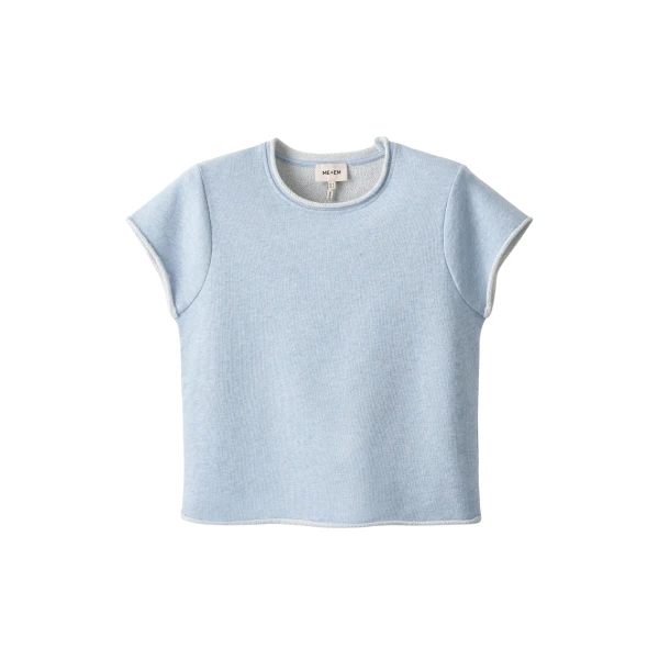 Me and Em ME+EM Sweatshirt Baby Tee in Chambray Blue Marl Top