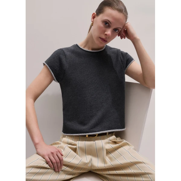 Me and Em ME+EM Sweatshirt Baby Tee in Charcoal Marl Top, view 2