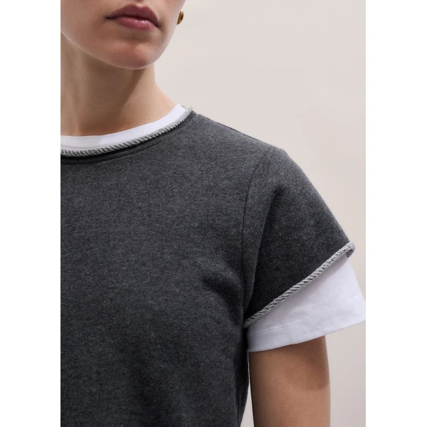 Me and Em ME+EM Sweatshirt Baby Tee in Charcoal Marl Top, view 3