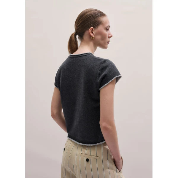 Me and Em ME+EM Sweatshirt Baby Tee in Charcoal Marl Top, view 6