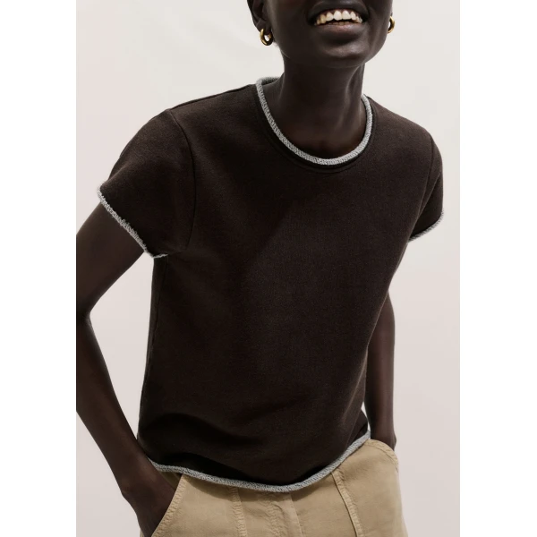 Me and Em ME+EM Sweatshirt Baby Tee in Warm Chocolate Mélange Top, view 2