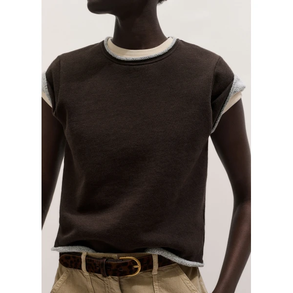 Me and Em ME+EM Sweatshirt Baby Tee in Warm Chocolate Mélange Top, view 3