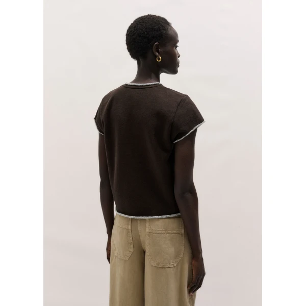 Me and Em ME+EM Sweatshirt Baby Tee in Warm Chocolate Mélange Top, view 5