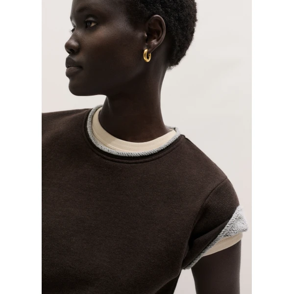 Me and Em ME+EM Sweatshirt Baby Tee in Warm Chocolate Mélange Top, view 6