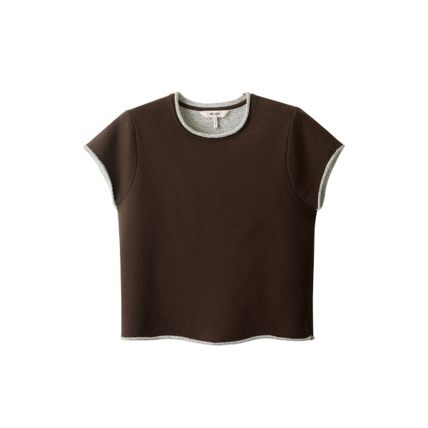 Me and Em ME+EM Sweatshirt Baby Tee in Warm Chocolate Mélange Top
