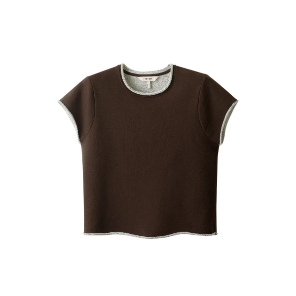 Me and Em ME+EM Sweatshirt Baby Tee in Warm Chocolate Mélange Top