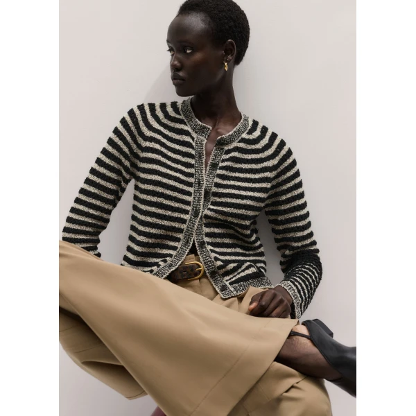 Me and Em ME+EM Textured Stripe Cardigan in Black/Cream, view 2