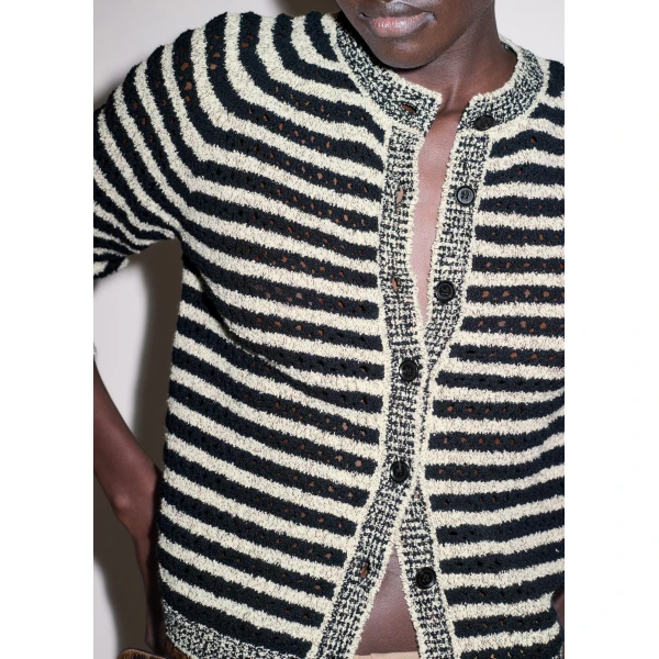 Me and Em ME+EM Textured Stripe Cardigan in Black/Cream, view 3