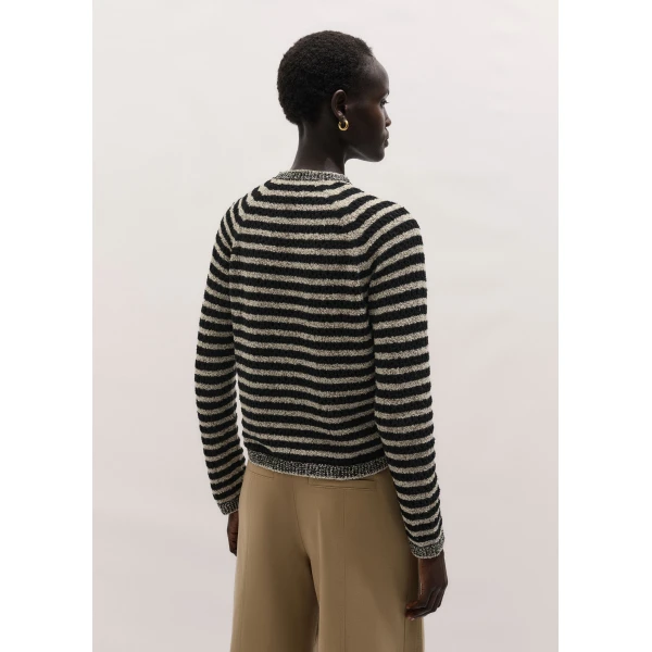 Me and Em ME+EM Textured Stripe Cardigan in Black/Cream, view 5