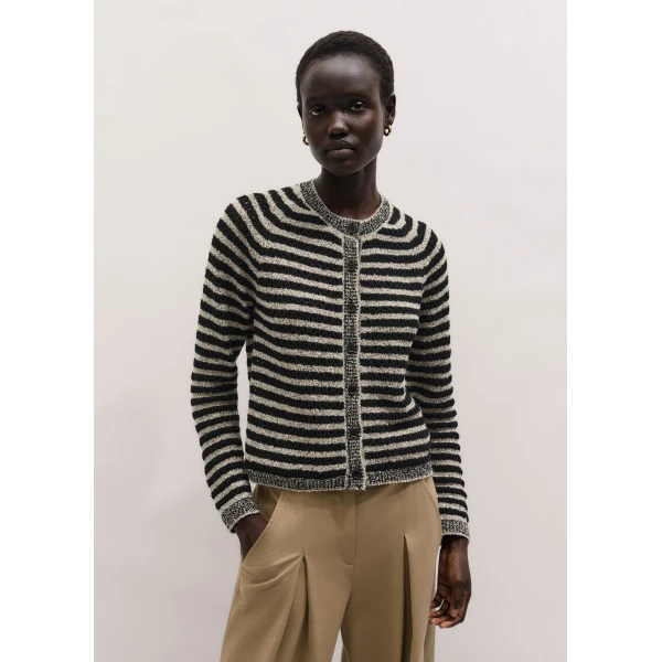 Me and Em ME+EM Textured Stripe Cardigan in Black/Cream, view 6