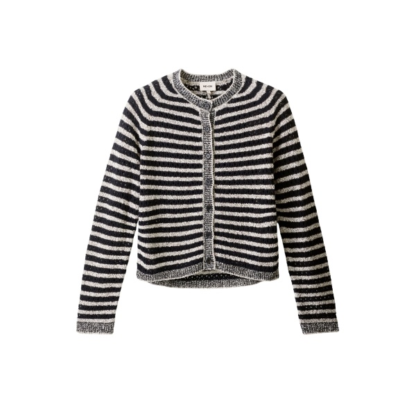 Me and Em ME+EM Textured Stripe Cardigan in Black/Cream
