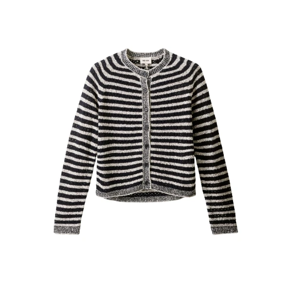 Me and Em ME+EM Textured Stripe Cardigan in Black/Cream