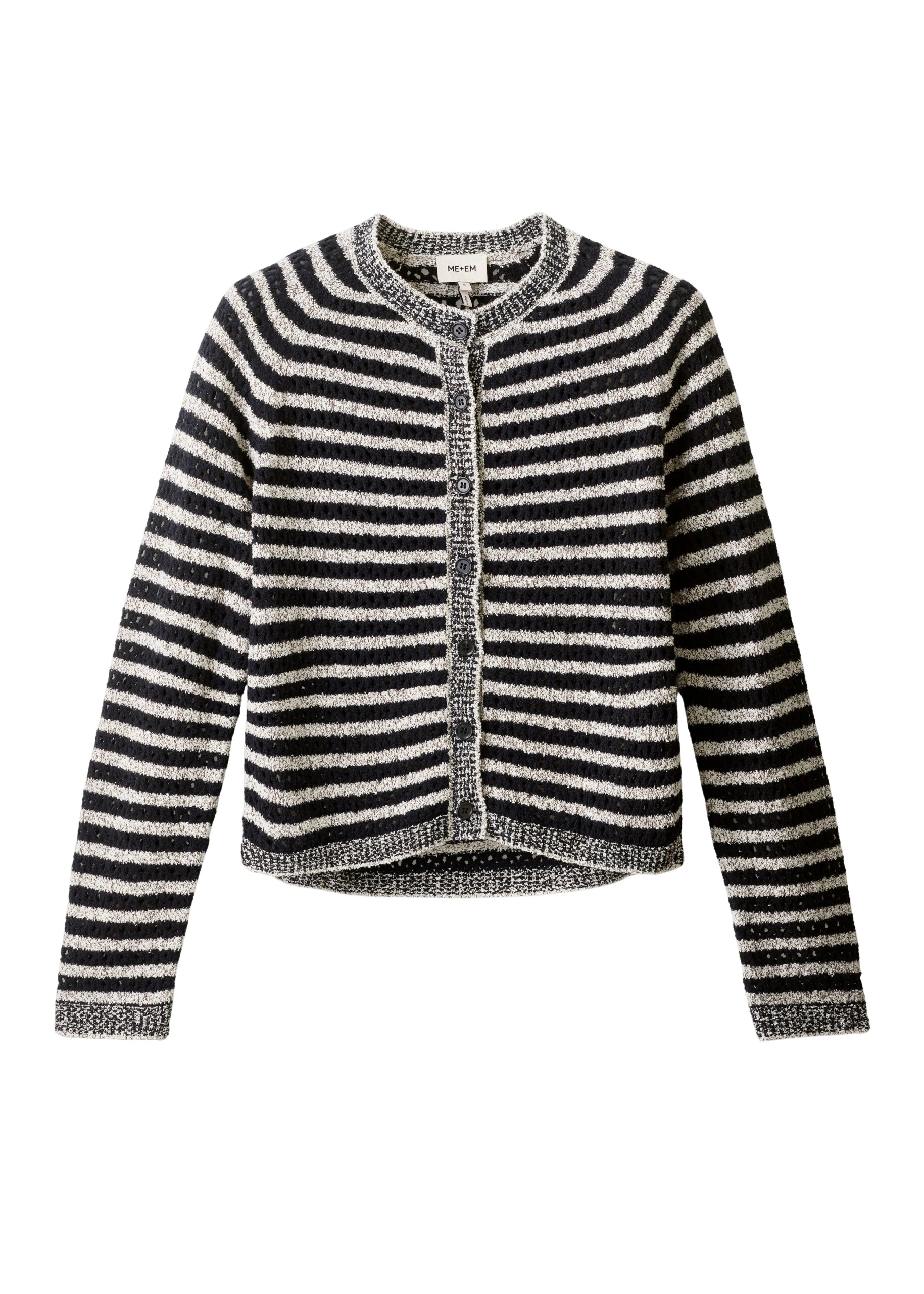 ME+EM Textured Stripe Cardigan in Black/Cream