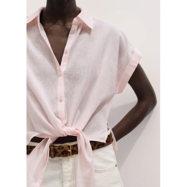 Me and Em ME+EM Tie Front Beach Shirt in Icy Pink, view 3
