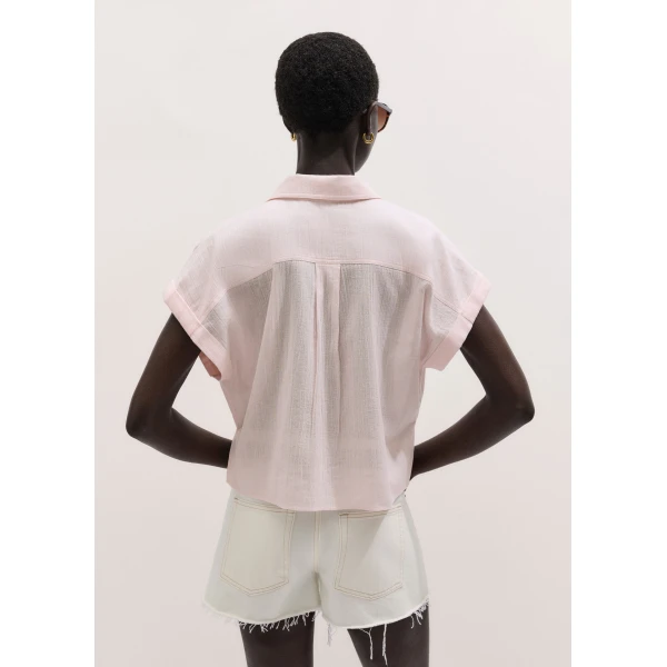 Me and Em ME+EM Tie Front Beach Shirt in Icy Pink, view 5