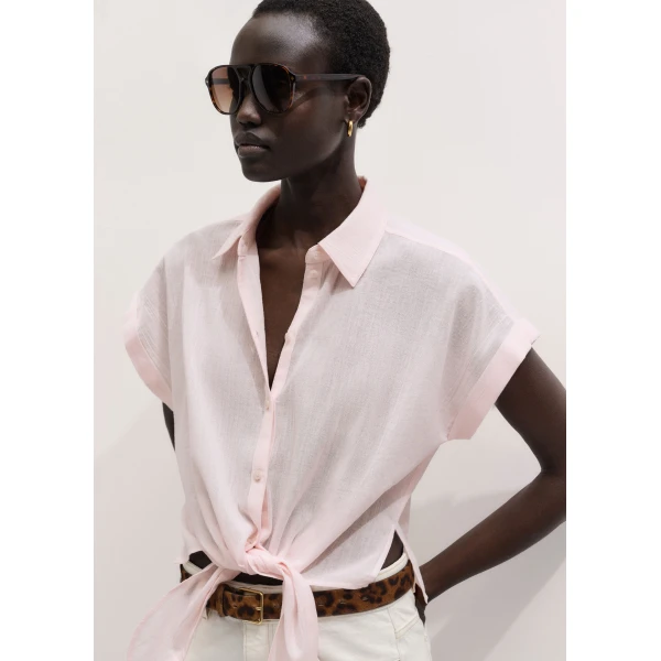 Me and Em ME+EM Tie Front Beach Shirt in Icy Pink, view 6