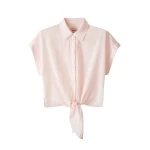 Me and Em ME+EM Tie Front Beach Shirt in Icy Pink