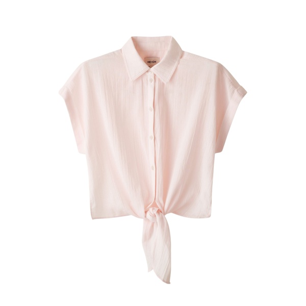 Me and Em ME+EM Tie Front Beach Shirt in Icy Pink
