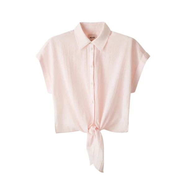 Me and Em ME+EM Tie Front Beach Shirt in Icy Pink