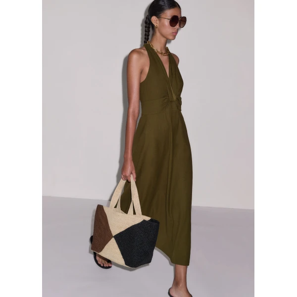 Me and Em ME+EM Twist Front Maxi Dress in Olive Green, view 2