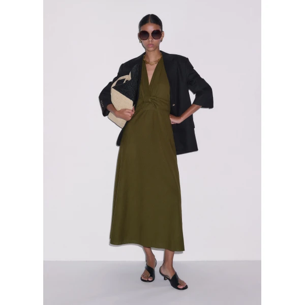 Me and Em ME+EM Twist Front Maxi Dress in Olive Green, view 4
