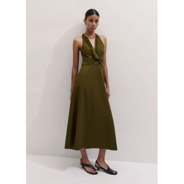 Me and Em ME+EM Twist Front Maxi Dress in Olive Green, view 6