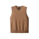 Me and Em ME+EM V-Neck Relaxed Knit Vest in Camel Mélange