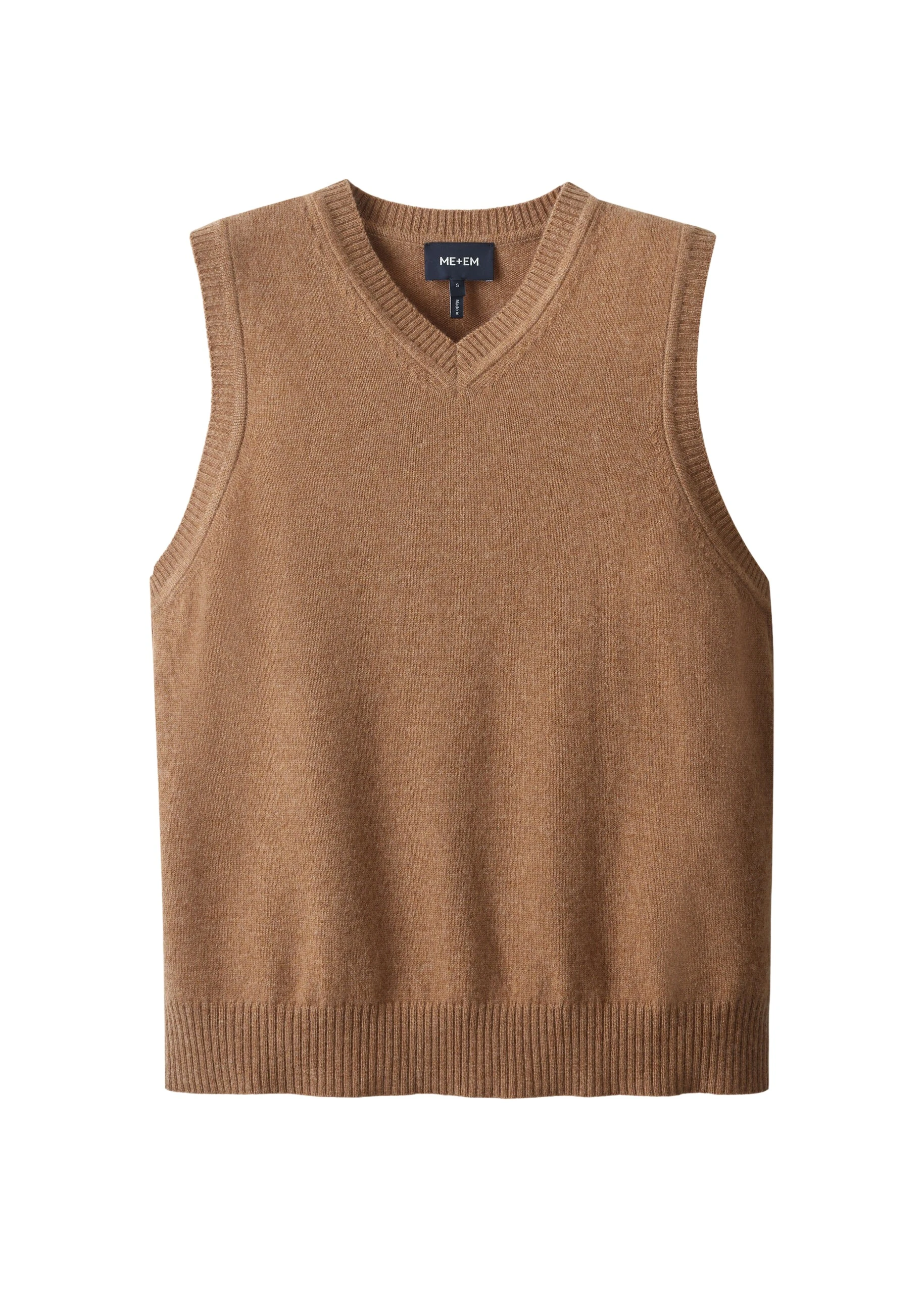ME+EM V-Neck Relaxed Knit Vest in Camel Mélange