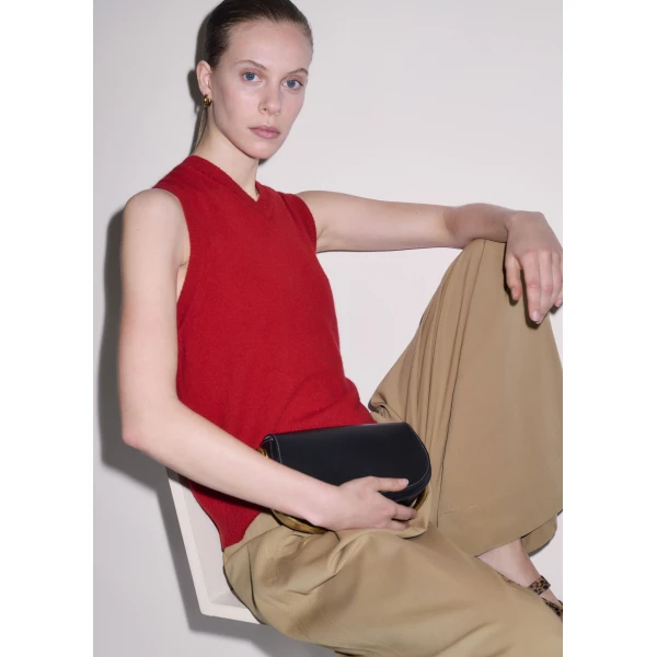 Me and Em ME+EM V-Neck Relaxed Knit Vest in Deep Ruby Red Mélange, view 4