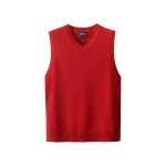 Me and Em ME+EM V-Neck Relaxed Knit Vest in Deep Ruby Red Mélange