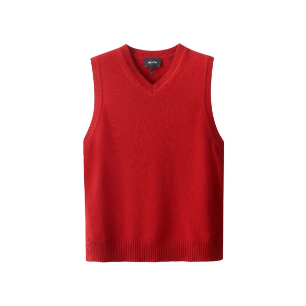 ME+EM V-Neck Relaxed Knit Vest in Deep Ruby Red Mélange