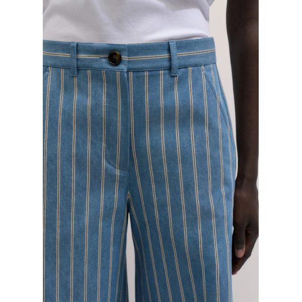 Me and Em ME+EM Wide-Leg Trouser in Chambray Blue Multi, view 3